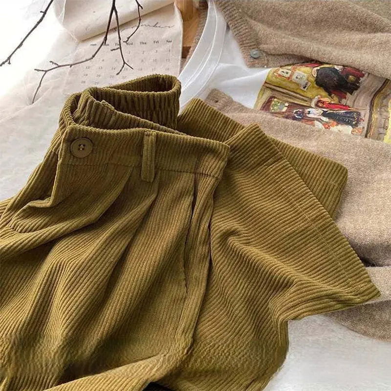 Chic Vintage High-Waisted Corduroy Pants for Stylish Women - Lizabella Fashion -  -  - Chic Vintage High-Waisted Corduroy Pants for Stylish Women - Lizabella Fashion - #tag1# - #tag2#