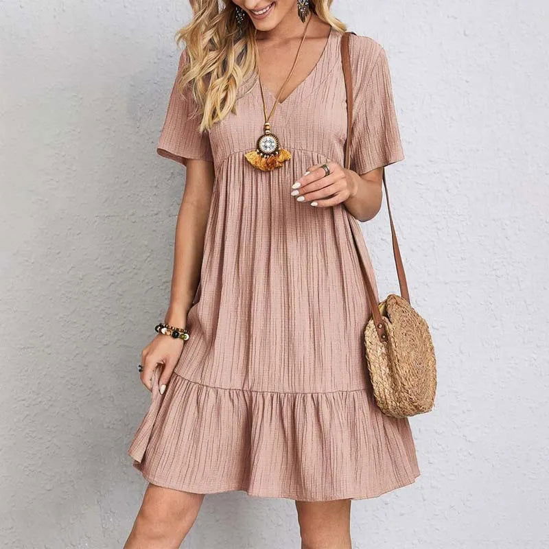 Chic and Comfy: V-Neck Mini Dress by ALIRA - Lizabella Fashion -  -  - Chic and Comfy: V-Neck Mini Dress by ALIRA - Lizabella Fashion - #tag1# - #tag2#