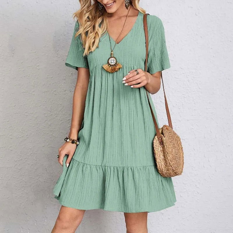 Chic and Comfy: V-Neck Mini Dress by ALIRA - Lizabella Fashion -  -  - Chic and Comfy: V-Neck Mini Dress by ALIRA - Lizabella Fashion - #tag1# - #tag2#