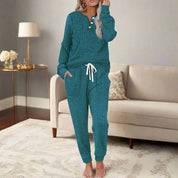 Completo Loungewear Donna Due Pezzi Manica Lunga Costine con Coulisse Regolabile per Comfort Quotidiano 1