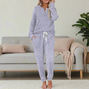Completo Loungewear Donna Due Pezzi Manica Lunga Costine con Coulisse Regolabile per Comfort Quotidiano 11