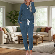 Completo Loungewear Donna Due Pezzi Manica Lunga Costine con Coulisse Regolabile per Comfort Quotidiano 12