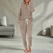 Completo Loungewear Donna Due Pezzi Manica Lunga Costine con Coulisse Regolabile per Comfort Quotidiano 4