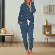 Completo Loungewear Donna Due Pezzi Manica Lunga Costine con Coulisse Regolabile per Comfort Quotidiano 5