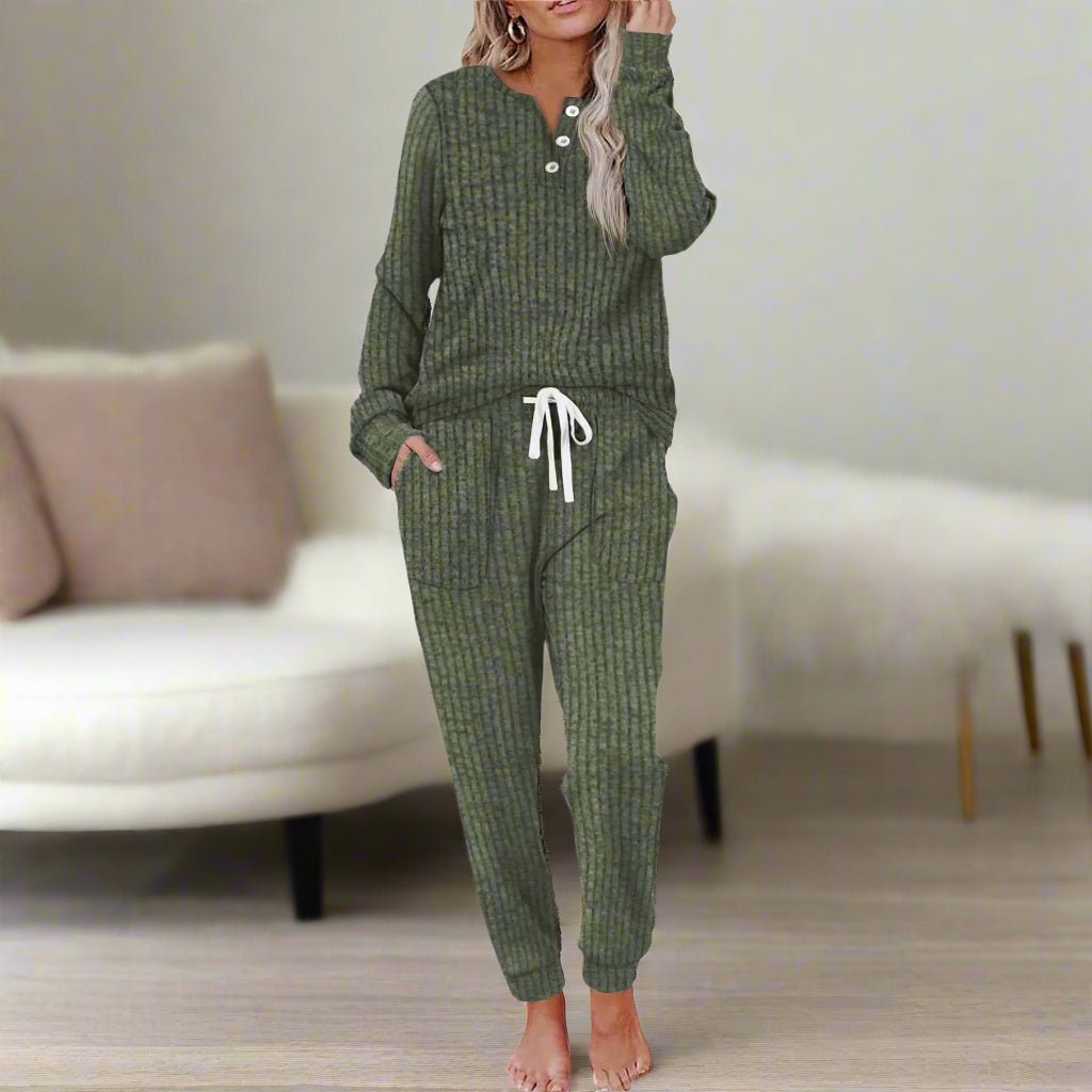 Completo Loungewear Donna Due Pezzi Manica Lunga Costine con Coulisse Regolabile per Comfort Quotidiano 7
