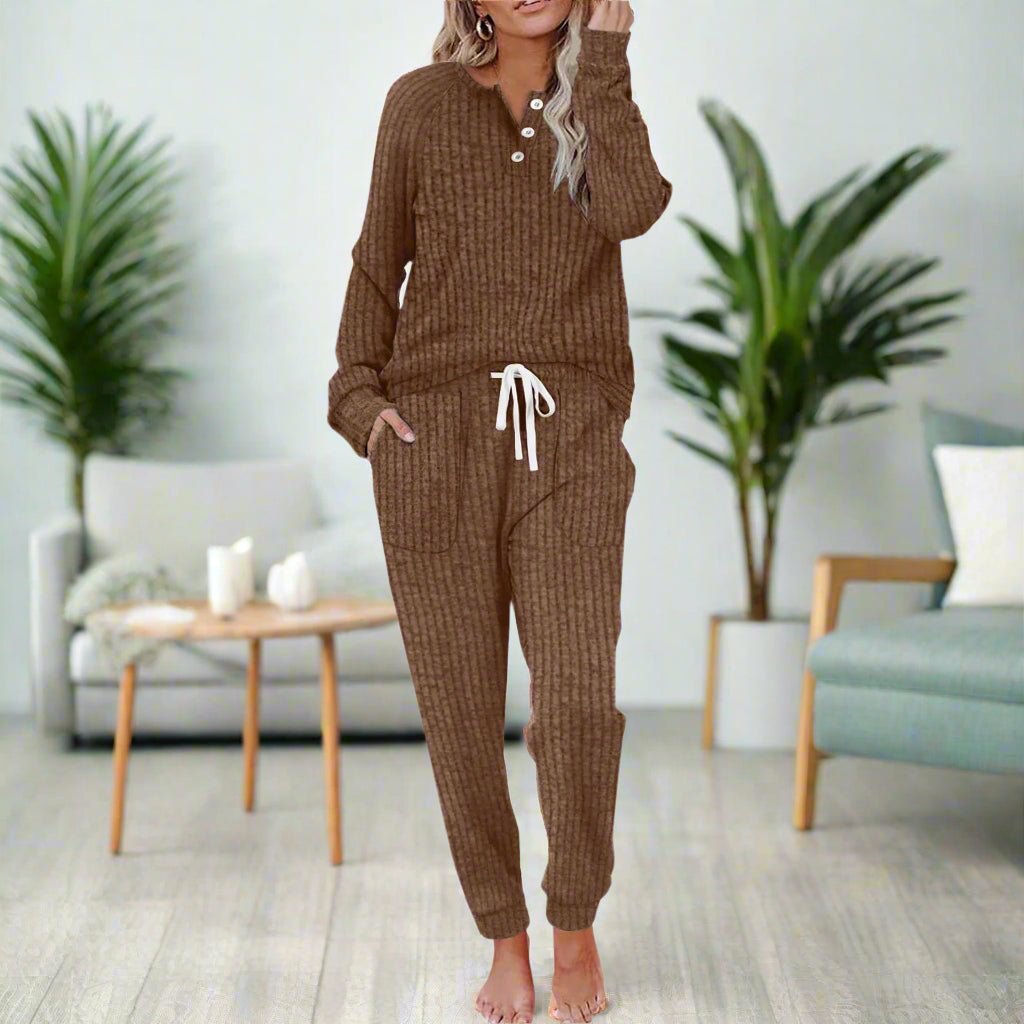 Completo Loungewear Donna Due Pezzi Manica Lunga Costine con Coulisse Regolabile per Comfort Quotidiano 8