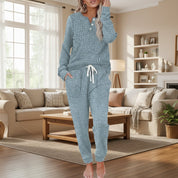 Completo Loungewear Donna Due Pezzi Manica Lunga Costine con Coulisse Regolabile per Comfort Quotidiano 9