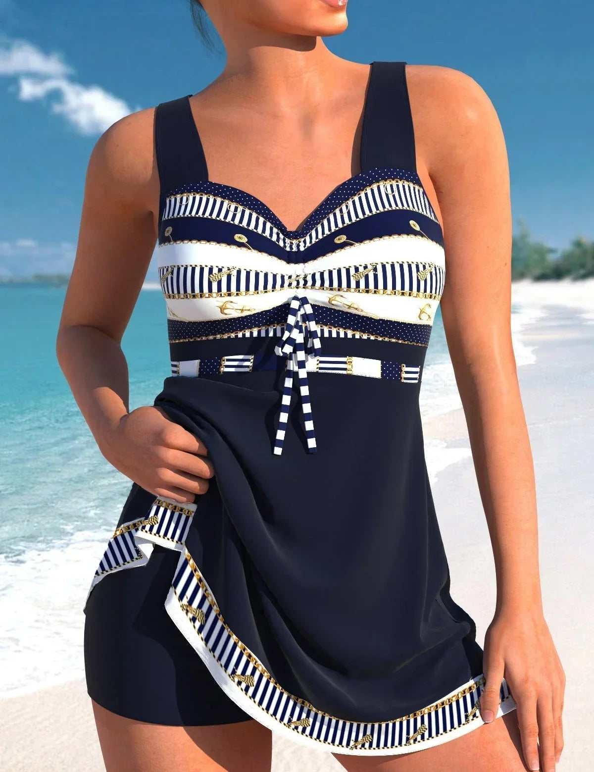 Costume Da Bagno Donna Elegante Due Pezzi Con Gonna Ad Asciugatura Rapida - Costumi Da Bagno Estivi Per Spiaggia E Piscina 0