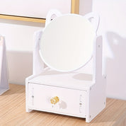Specchio da tavolo con orecchie di gatto, design moderno, bianco, con cassetto portaoggetti, ideale per camera da letto o bagno.