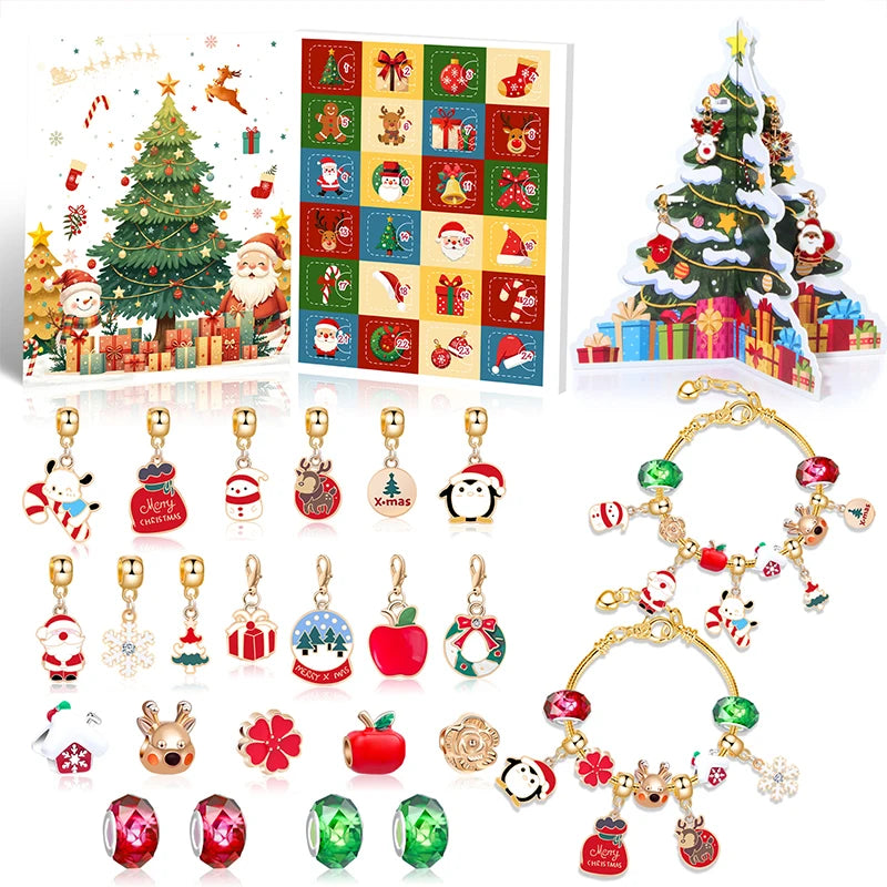 CrystalJoy | Set di braccialetti natalizi per bambini con conto alla rovescia e perline colorate 2