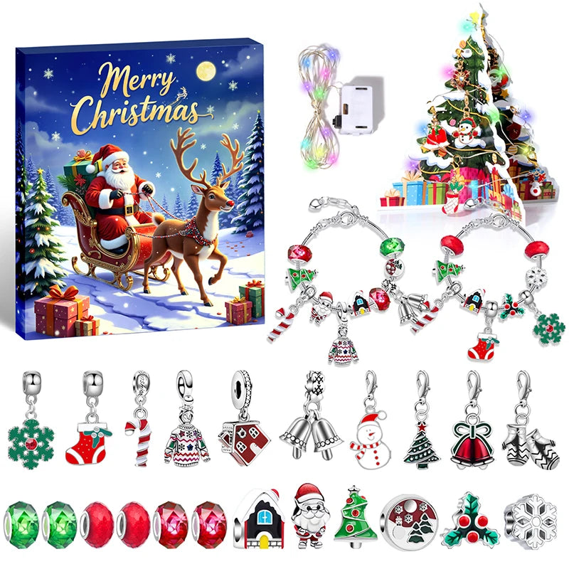CrystalJoy | Set di braccialetti natalizi per bambini con conto alla rovescia e perline colorate 6