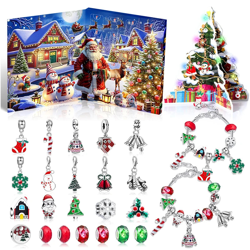 CrystalJoy | Set di braccialetti natalizi per bambini con conto alla rovescia e perline colorate 7