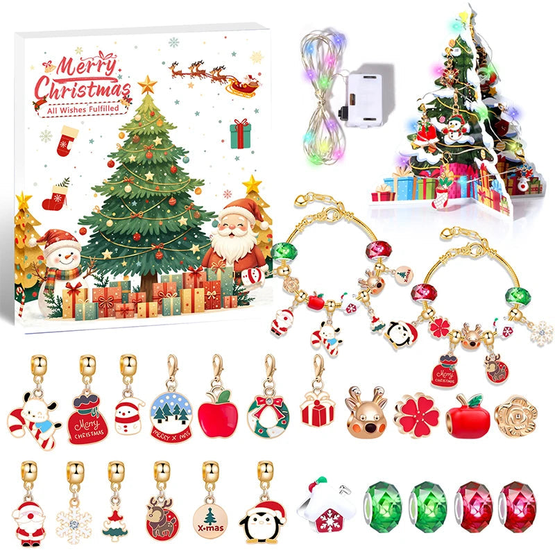 CrystalJoy | Set di braccialetti natalizi per bambini con conto alla rovescia e perline colorate 8