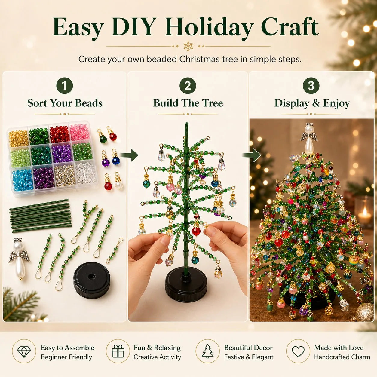 DIY Perlen-Weihnachtsbaum Bastelset für kreative festliche Dekoration 3