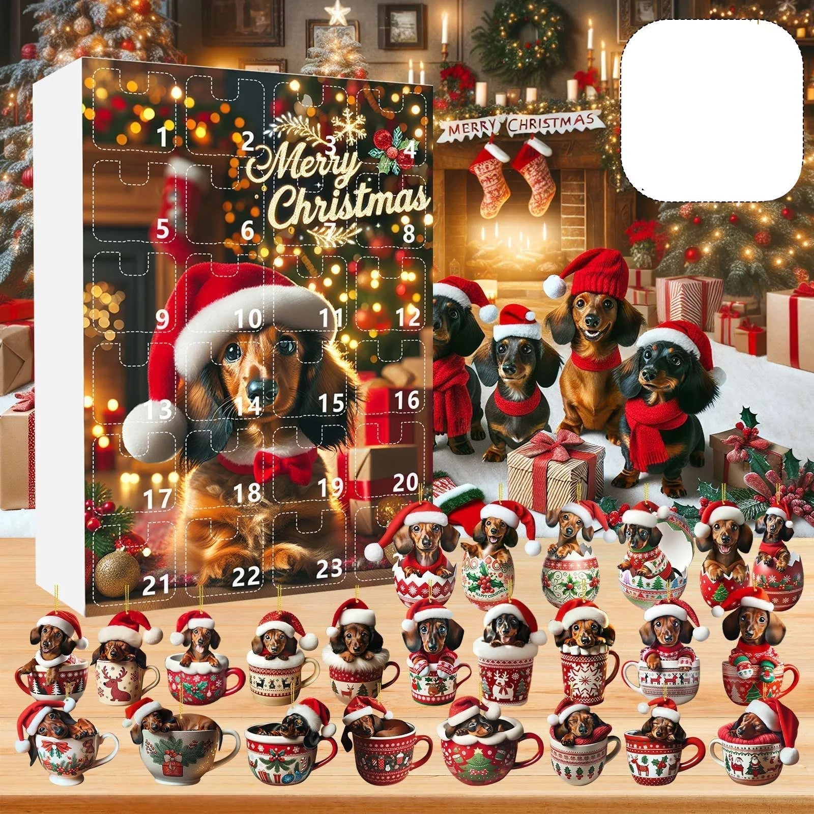 DachshundCharm | Calendario dell'Avvento in acrilico con cane per il conto alla rovescia delle feste 2