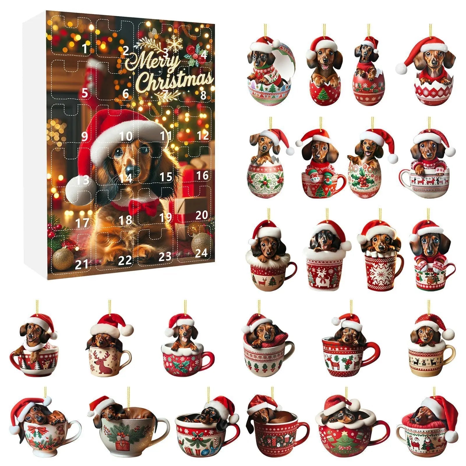 DachshundCharm | Calendario dell'Avvento in acrilico con cane per il conto alla rovescia delle feste 8