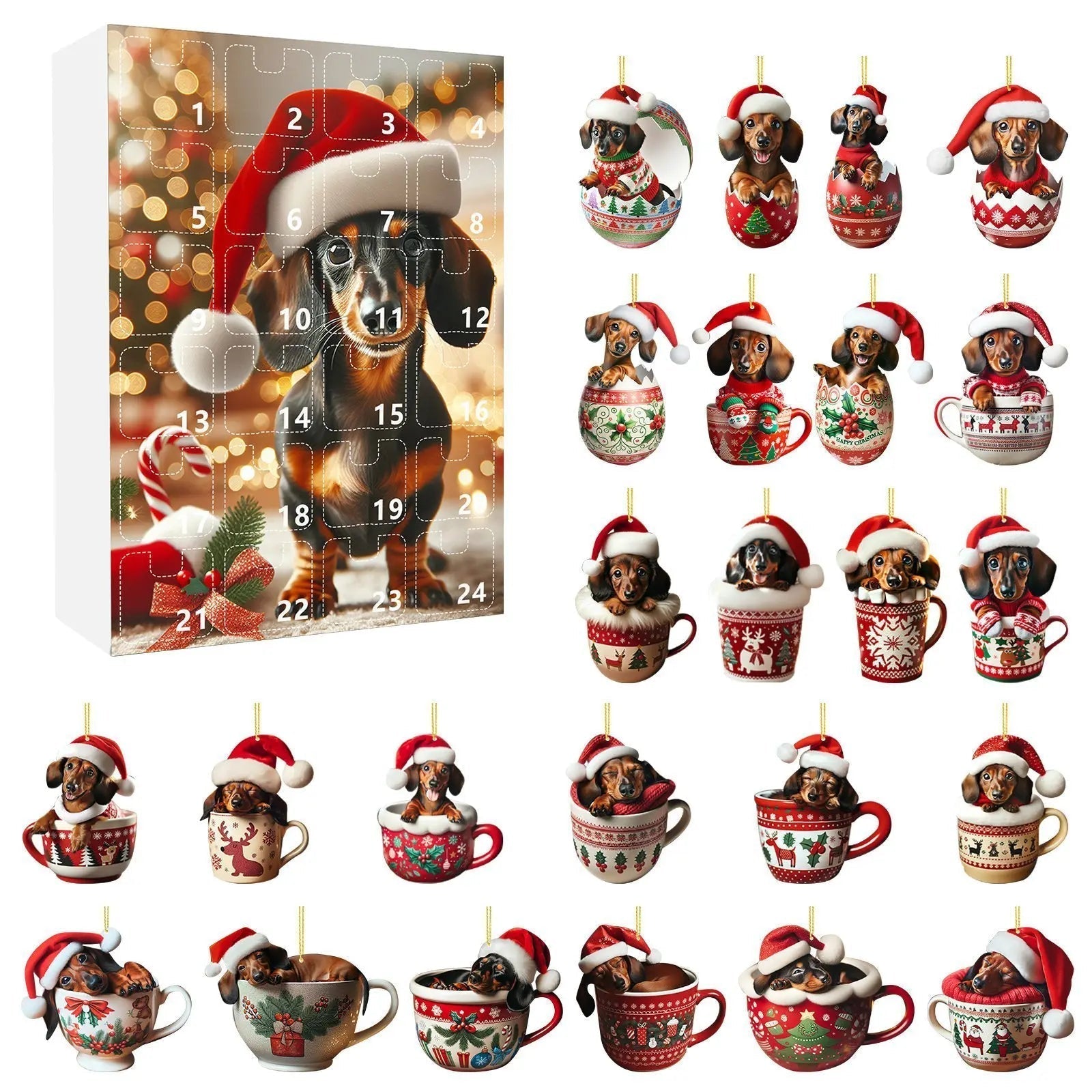 DachshundCharm | Calendario dell'Avvento in acrilico con cane per il conto alla rovescia delle feste 9