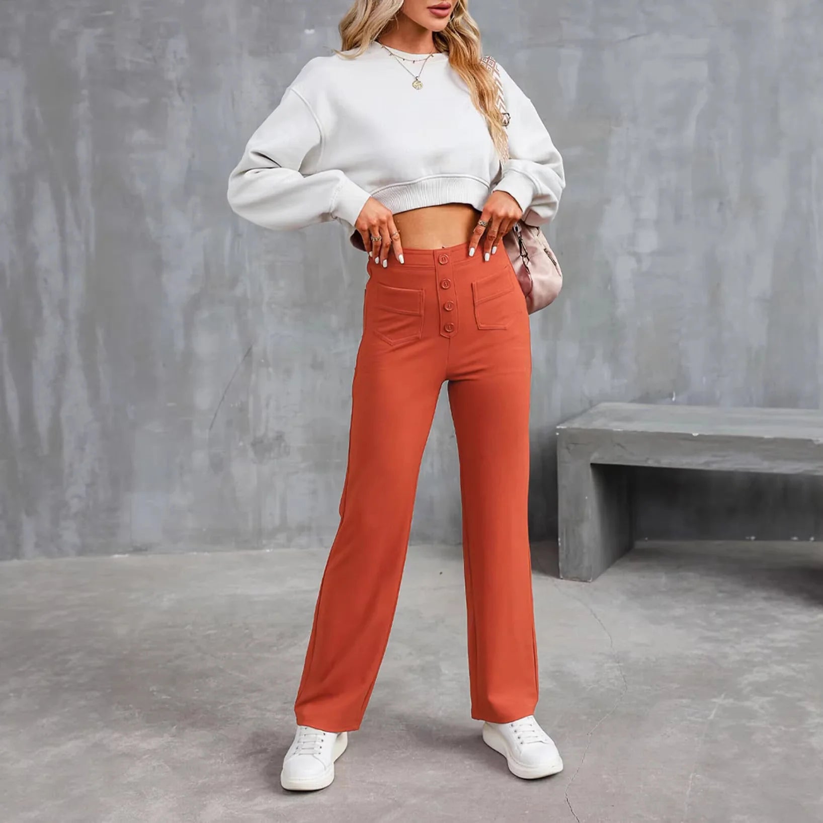 Damen Hochtaillierte Wide‑Leg Hose mit aufgesetzten Taschen Drune 3