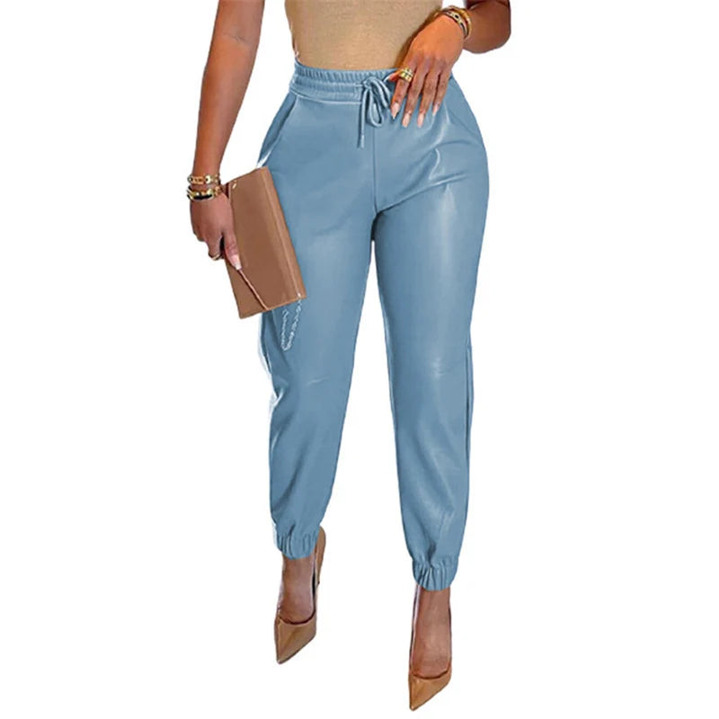 Damen Sportliche Lederhose mit elastischem Bund und schmalem Schnitt Drune 0