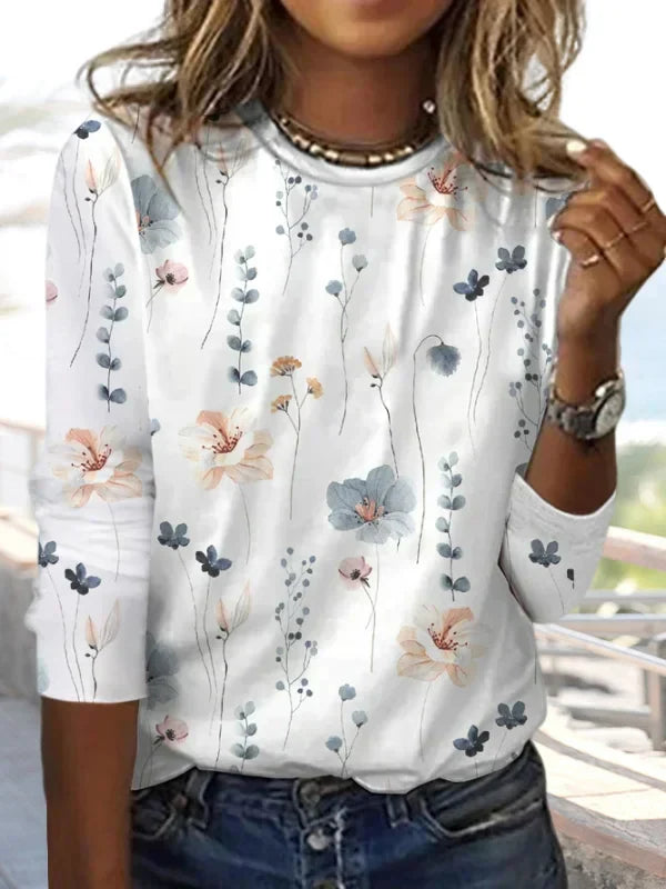 Damen Strickshirt mit Blumenmuster & Rundhalsausschnitt – Fiorina 1