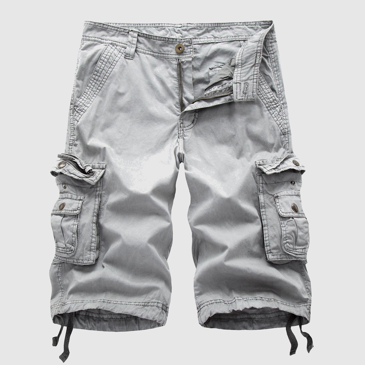 Pantaloncini cargo uomo grigi, tasche multiple, cotone resistente, stile casual, perfetti per attività all'aperto e tempo libero.