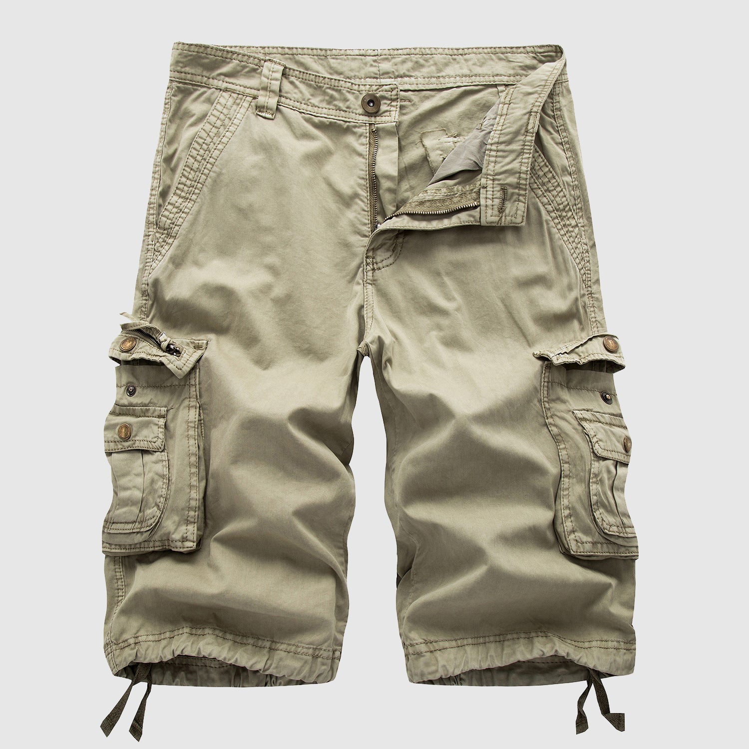 Pantaloncini cargo beige da uomo, tasche multiple, cotone resistente, stile casual, perfetti per attività all'aperto e tempo libero.