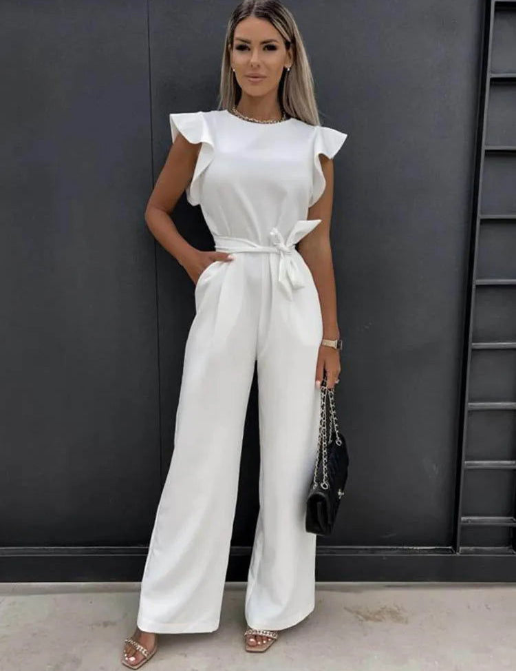 Elegant Ivory Jumpsuit with Chic Bow Detail - Lizabella Fashion -  -  - Elegant Ivory Jumpsuit with Chic Bow Detail - Lizabella Fashion - #tag1# - #tag2#