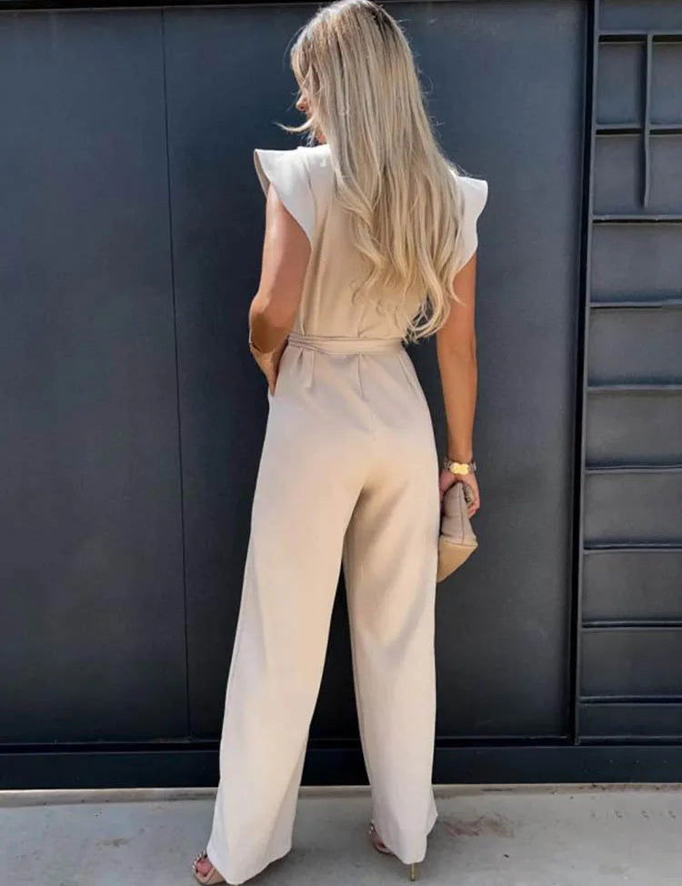 Elegant Ivory Jumpsuit with Chic Bow Detail - Lizabella Fashion -  -  - Elegant Ivory Jumpsuit with Chic Bow Detail - Lizabella Fashion - #tag1# - #tag2#