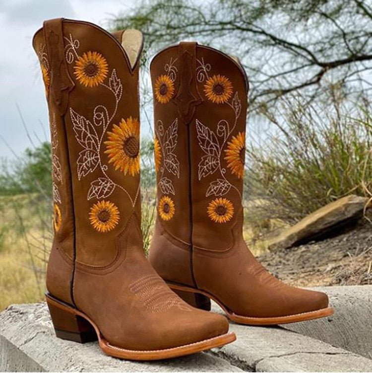 Elisabeth | Damen Bestickte Sonnenblumen Cowboystiefel 3