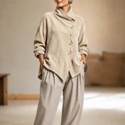 Everlayer – Draped Neck Asymmetrical Button-Front Top 12