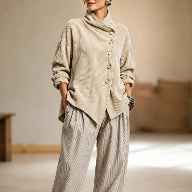 Everlayer – Draped Neck Asymmetrical Button-Front Top 12
