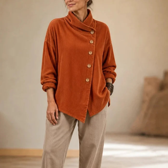 Everlayer – Draped Neck Asymmetrical Button-Front Top 8