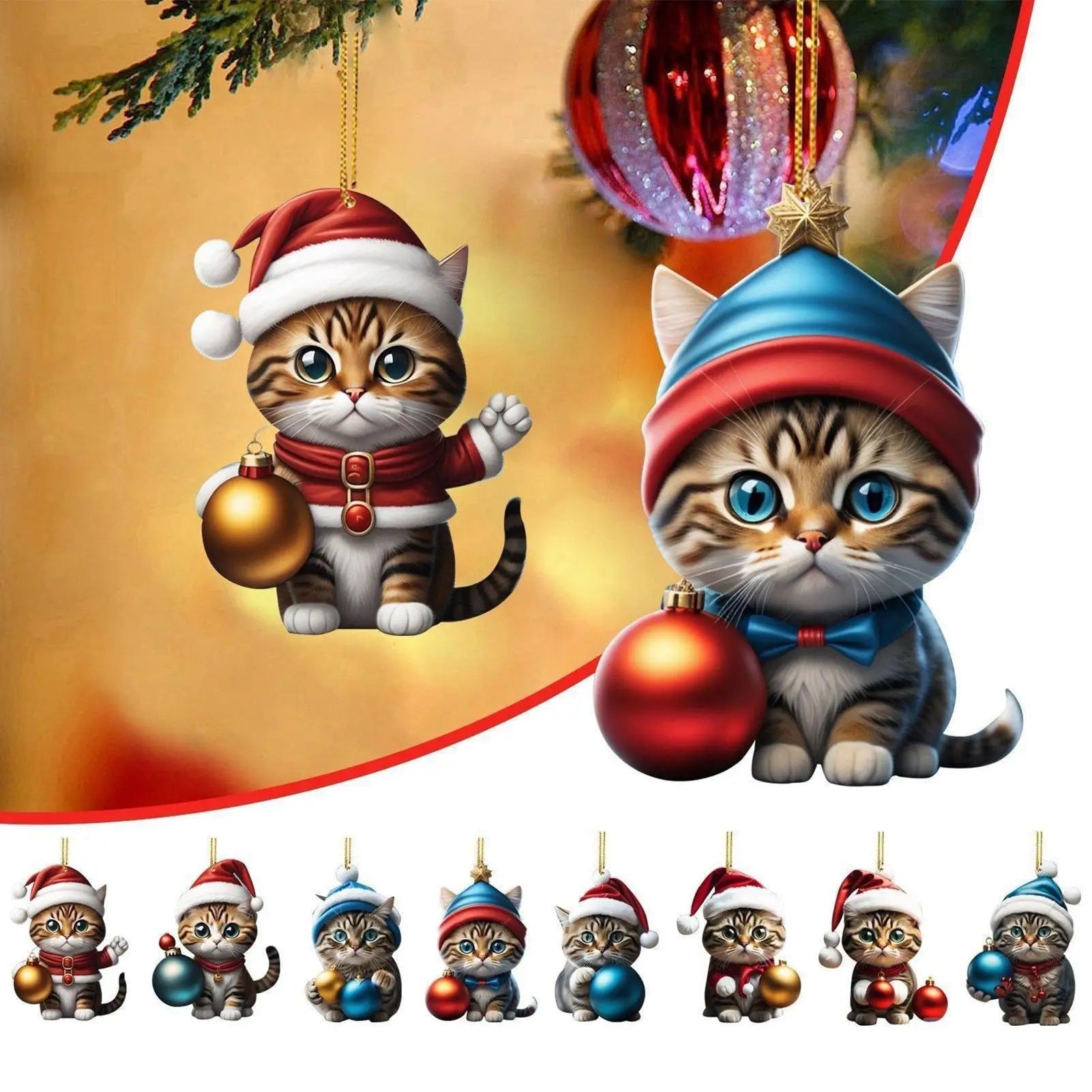 FelineFest | Set di ornamenti per gatti in acrilico resistente per decorazioni natalizie 2