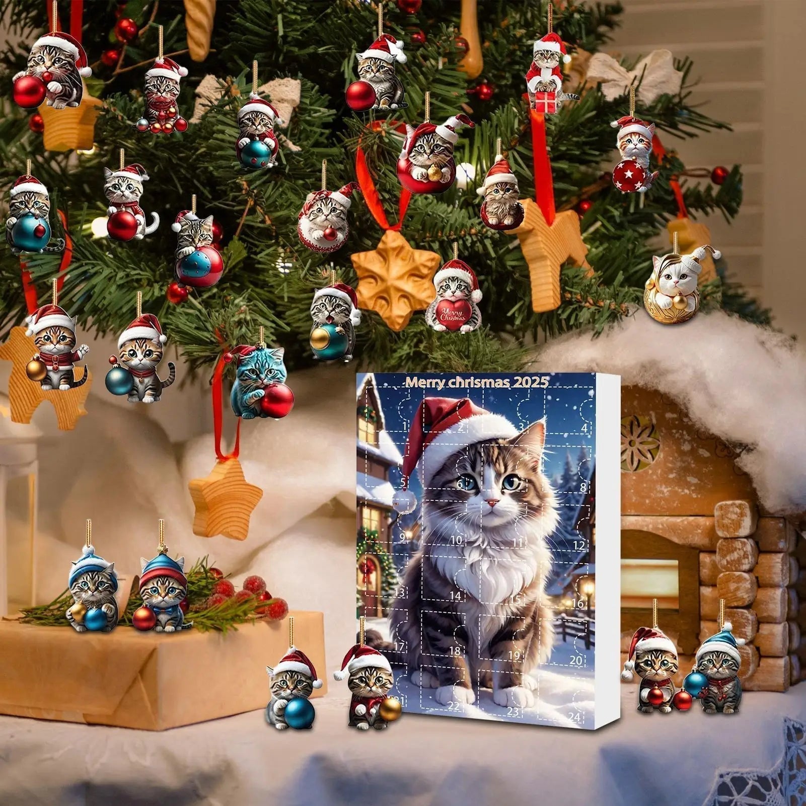FelineFest | Set di ornamenti per gatti in acrilico resistente per decorazioni natalizie 5