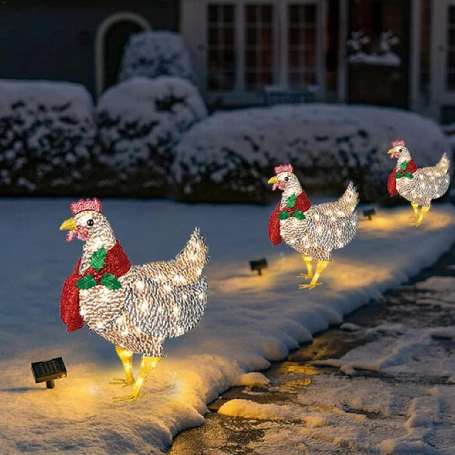 FestiveGlow | Affascinante decorazione da giardino a forma di pollo luminoso con sciarpa 0