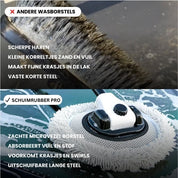 Spazzola auto Schuimrubber Pro con setole in microfibra, assorbe sporco e polvere, evita graffi, manico estensibile, ideale per lavaggio auto.