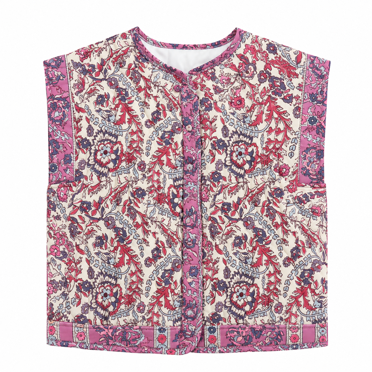 Frieda | Gilet Trapuntato Donna a Fiori con Tasche Laterali