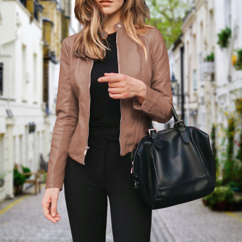 Giacca Biker Donna con Collo a Listino e Zip Slim per Look Moderno 1