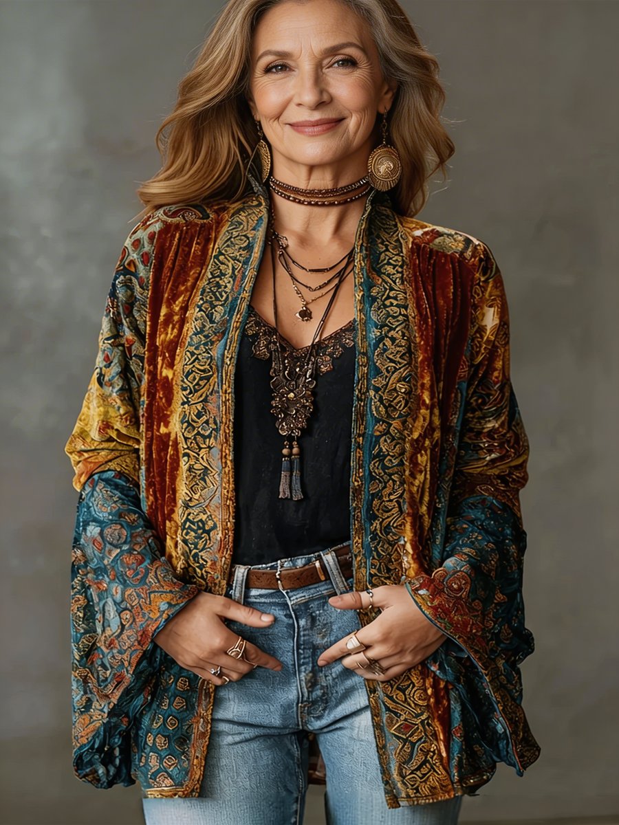 Giacca Trapuntata Donna Boho Kimono Vintage Leggera Taglio Ampio 0