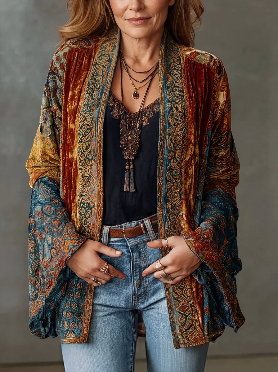 Giacca Trapuntata Donna Boho Kimono Vintage Leggera Taglio Ampio 2
