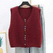 Gilet Donna Lavorato a Maglia Senza Maniche con Bottoni Colorati Versatile 0