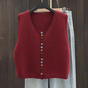 Gilet Donna Lavorato a Maglia Senza Maniche con Bottoni Colorati Versatile 1