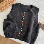 Gilet Donna Lavorato a Maglia Senza Maniche con Bottoni Colorati Versatile 4
