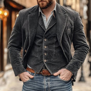 Gilet Uomo con Giacca Vintage in Velluto a Coste Completo Autunno Inverno Elegante 0