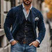 Gilet Uomo con Giacca Vintage in Velluto a Coste Completo Autunno Inverno Elegante 1