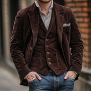 Gilet Uomo con Giacca Vintage in Velluto a Coste Completo Autunno Inverno Elegante 2