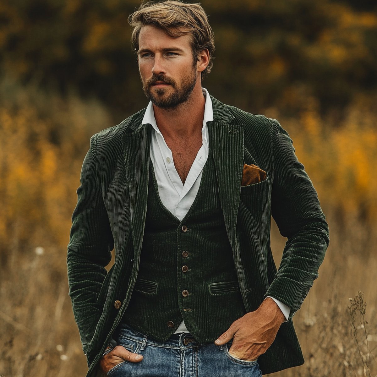 Gilet Uomo con Giacca Vintage in Velluto a Coste Completo Autunno Inverno Elegante 3
