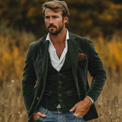 Gilet Uomo con Giacca Vintage in Velluto a Coste Completo Autunno Inverno Elegante 3