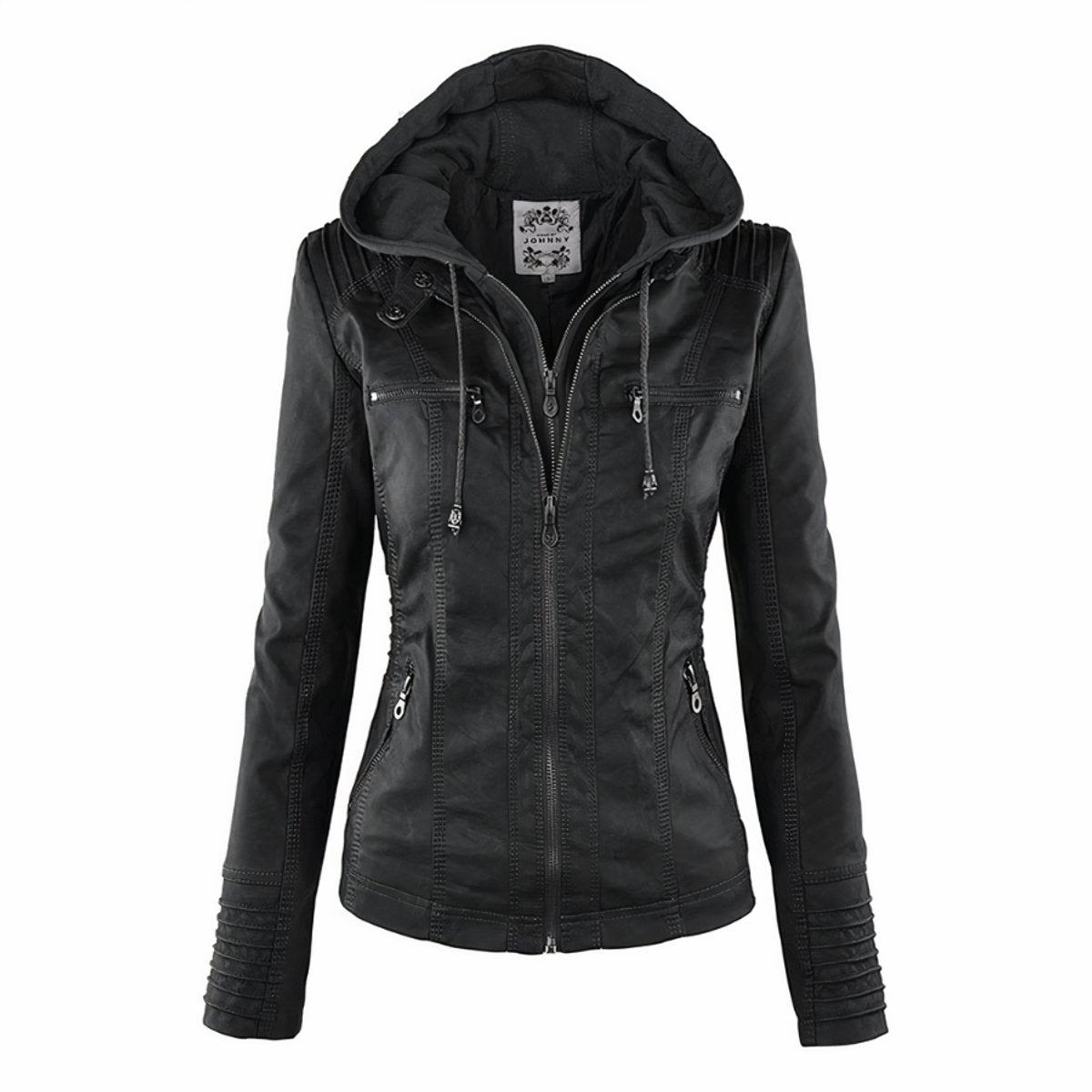 Giubbotto Biker Donna con Cappuccio Removibile e Zip Stile Urbano 1