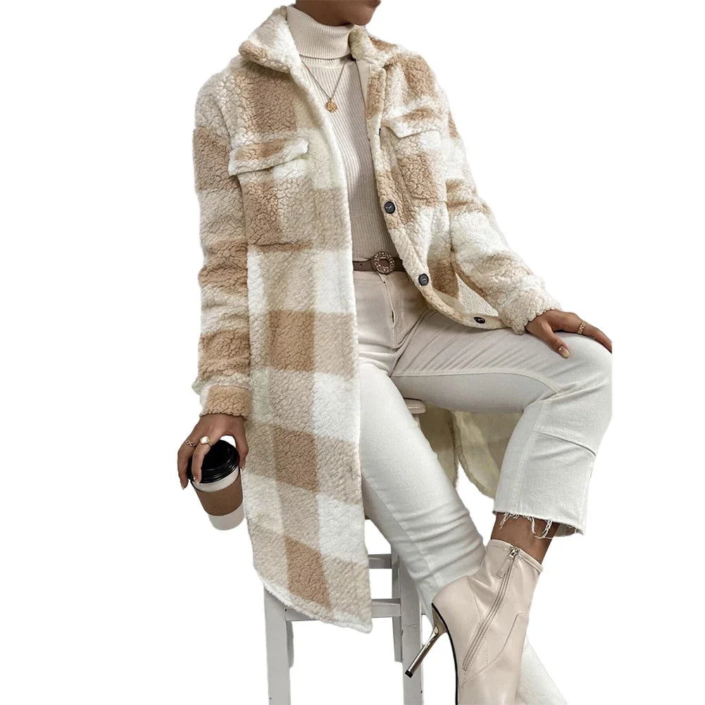 Giubbotto da donna in tartan con bottoni a quadri: giacca da vacanza, cardigan invernale caldo e trench in un unico elegante strato 0